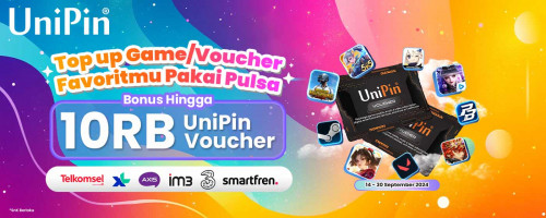 Top Up Game/Voucher Favoritmu Pakai Pulsa dan Dapatkan Bonus hingga 10Ribu Voucher UniPin!